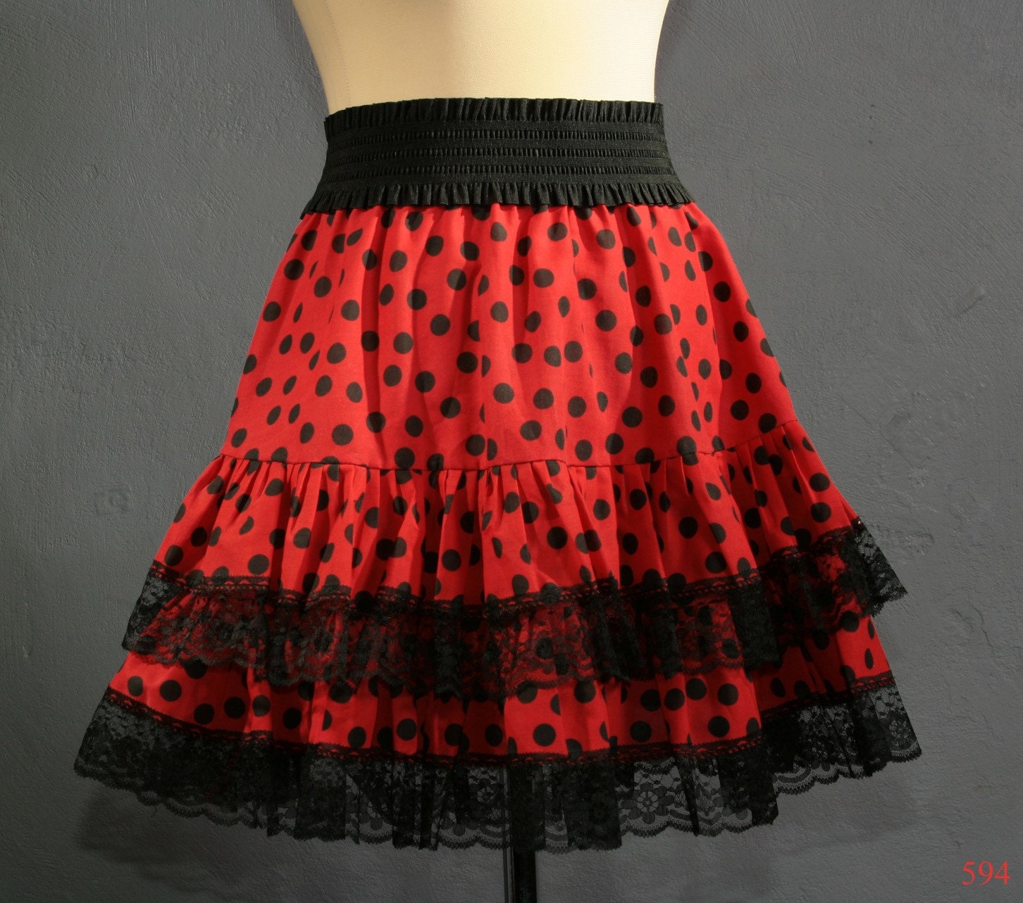 HANDMADE LADYBUG CAN CAN ruffled RED CIRCUS  mini skirt, size Medium
