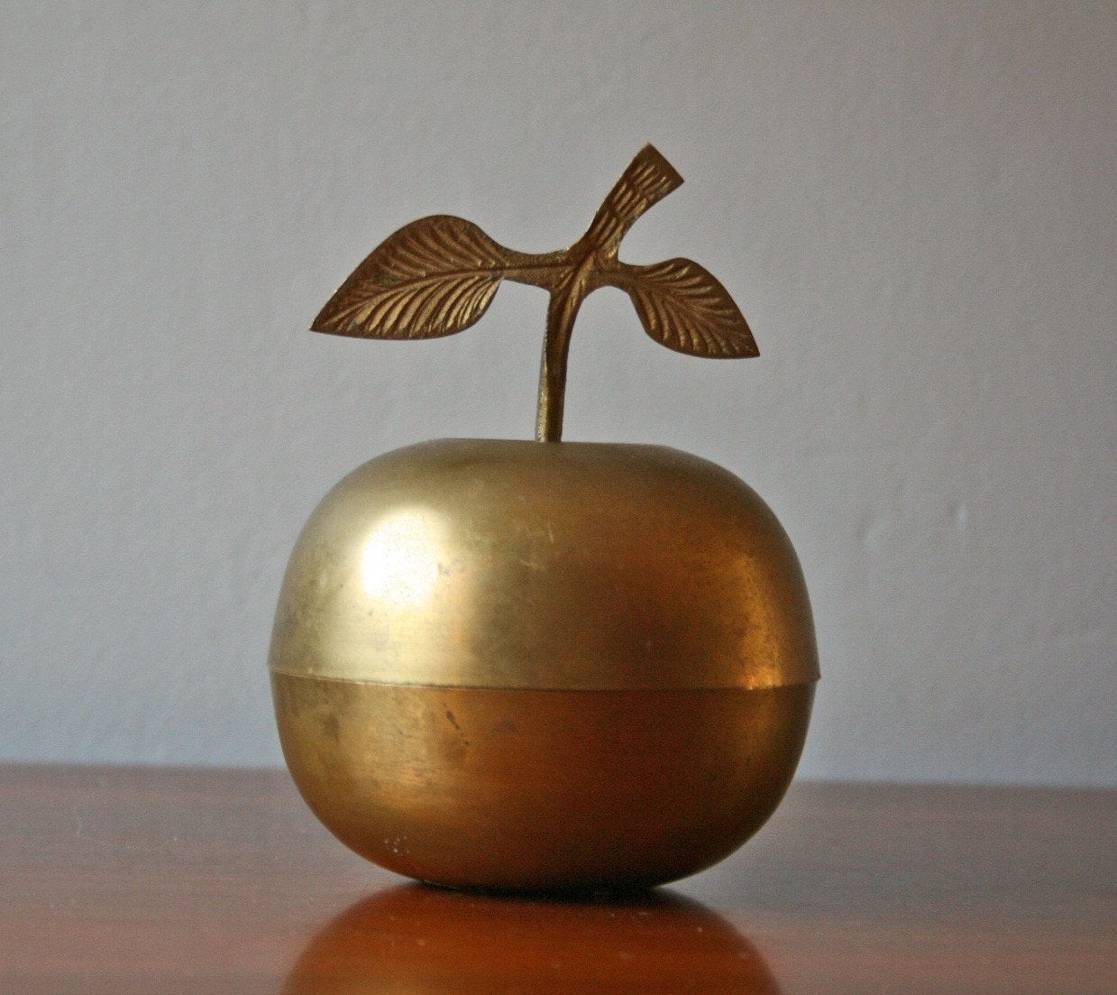 vintage solid brass apple trinket box