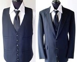 Vintage 3 Piece Mens Suit . Dark Navy Blue Pinstripe . 44 45