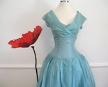 50s GLAM Ice Blue SHELF BUST Vintage DRESS or BALL GOWN
