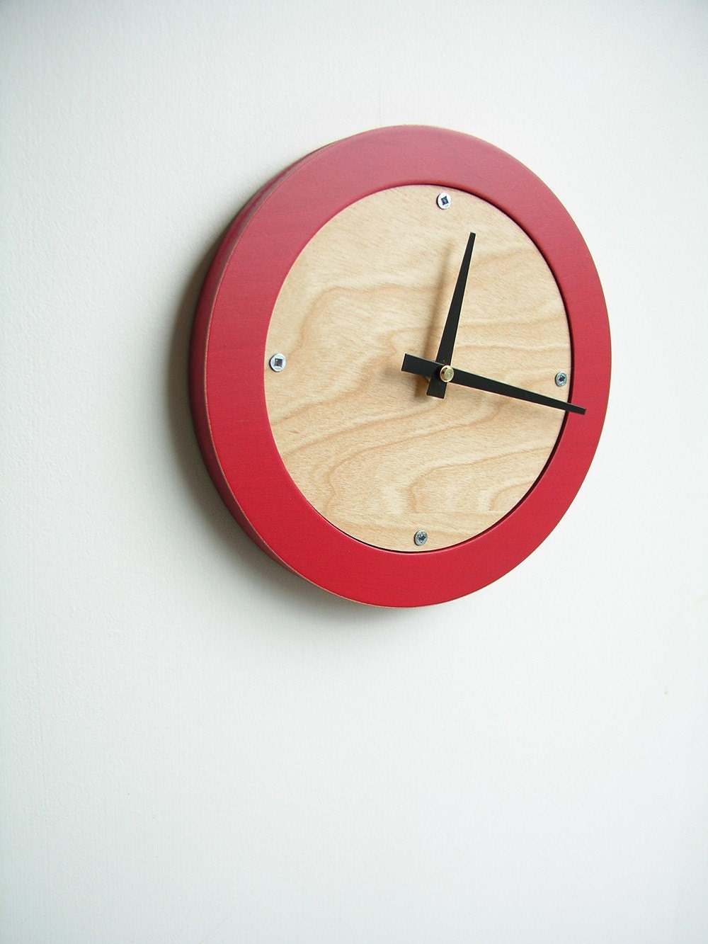 poppy red modern wall clock FREE SHIPPING