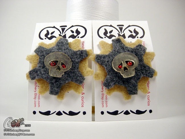 Skull Gears Hair Clips - PAIR - Putty, Charcoal