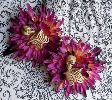 Skeletal Remains Among The Mums Gothic Hair Clip