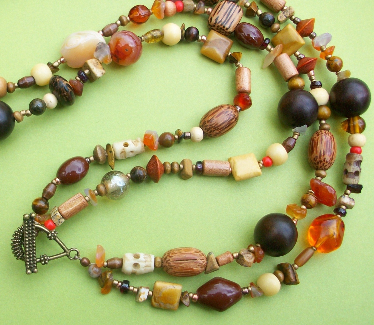 mixed media autumn colors two strand necklace