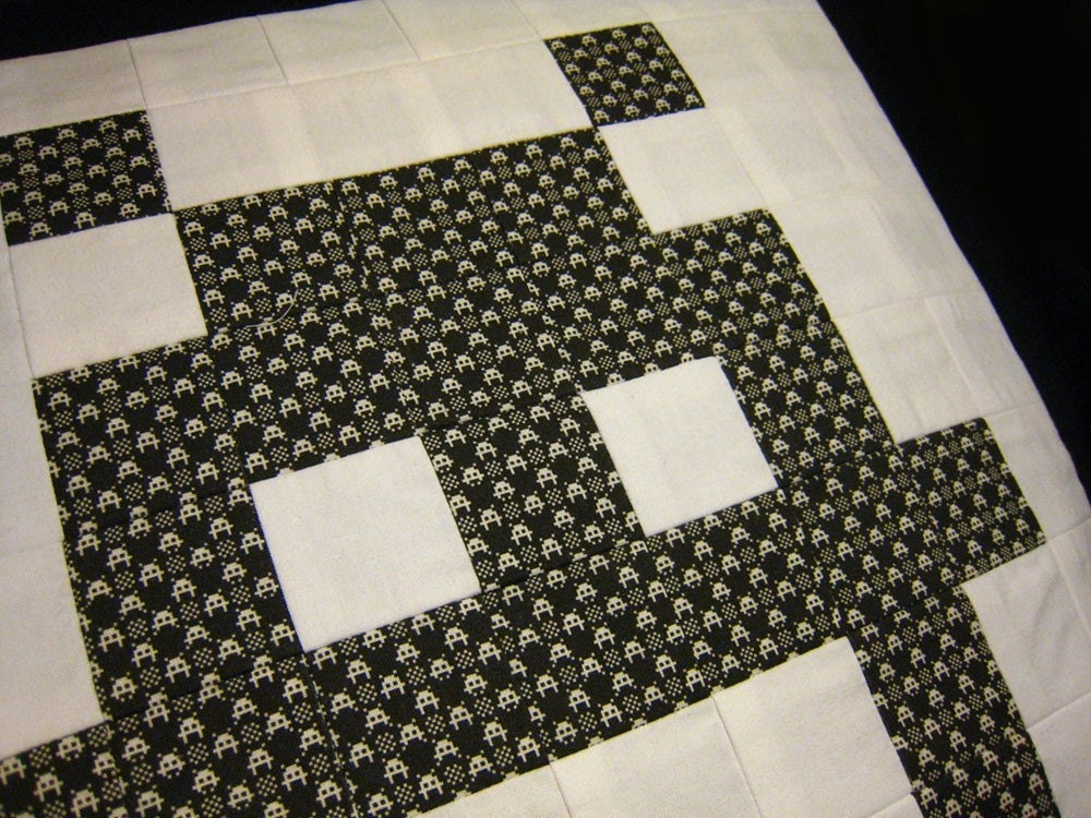 Patchworked Pixel Space Invader Cushion Cover - Gingham Invaded