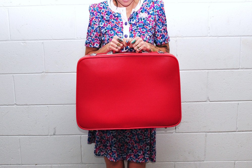 Apple red Sears vintage suitcase