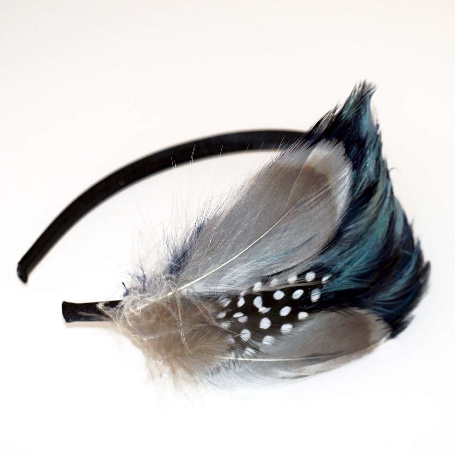CALLOWAY blue and tan feather headband
