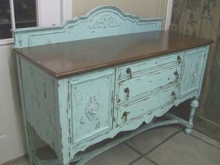 Shabby Vintage Aqua Buffet / Dresser / Cabinet - Chic
