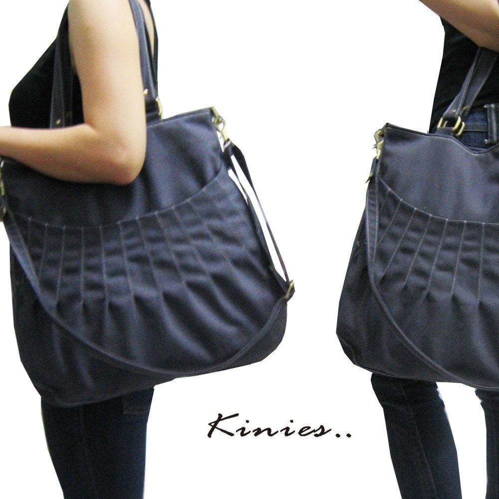 Kangaroo Pouch Tote  Messenger in GRAY by Kinies on Etsy