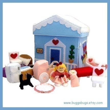 HOME SWEET HOME - Dollhouse, Dolls, Kitchen, Table, Chairs, Bed, Pillow, Cradle, Rug, Stroller, Cat (Patterns and Instructions)