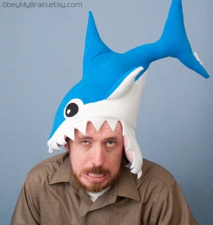 Plush Shark Hat/Pillow - Blue