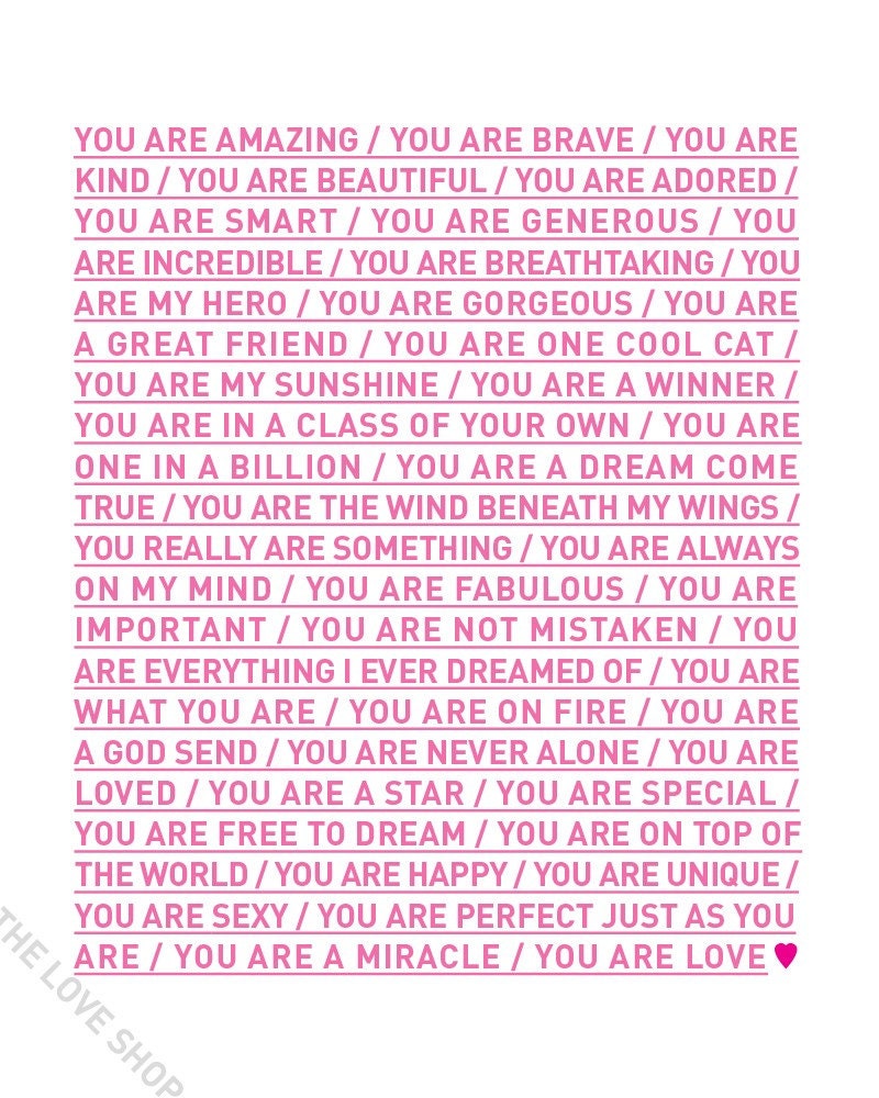 YOU ARE LOVE (16x20 inch Archival Art Poster Print in Pretty Pink)