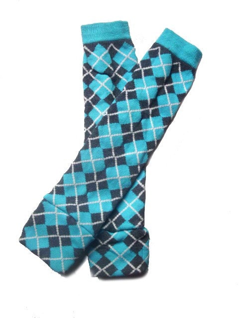 leg/arm warmers- turquoise and black argyle