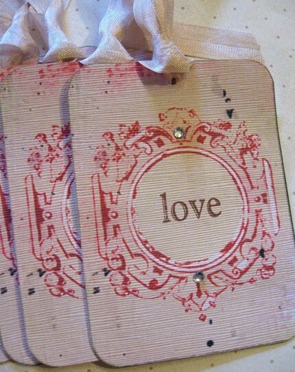 Set of 4..Valentine Sentiments.Love..Be Mine..Sweet..Gift Hang Tags.Cards.Shabby Chic Pink.French