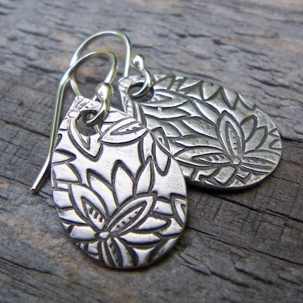 PMC Fine Silver Teardrop Paddle Earrings ...Cherry Blossoms