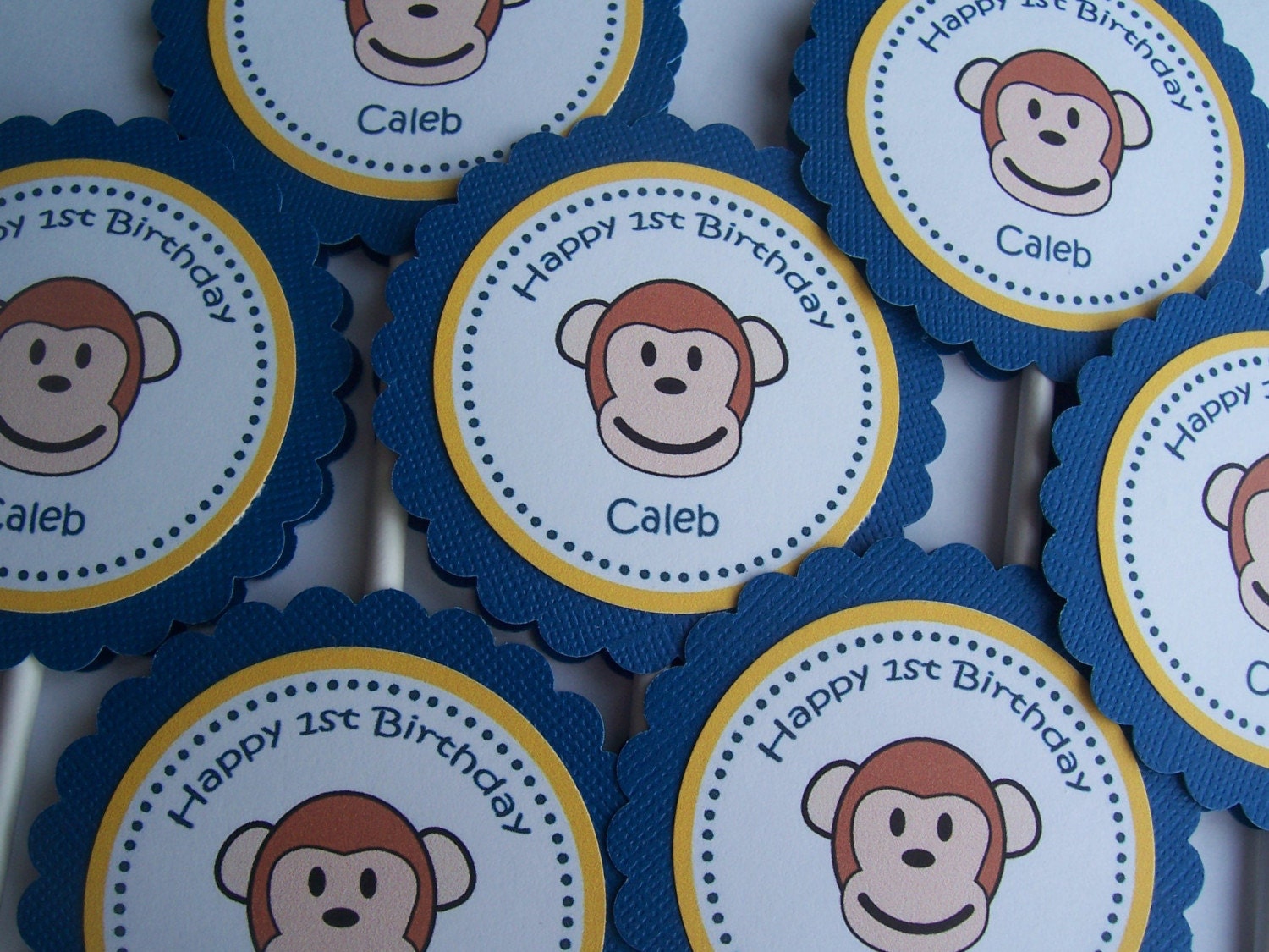 Personalized Birthday Cupcake Toppers - Set of 12 Monkey