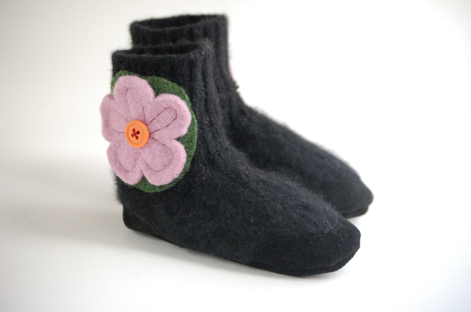Moon Flowers... Cashmere Slippers from Upcycled Sweaters, Size 12-18 months