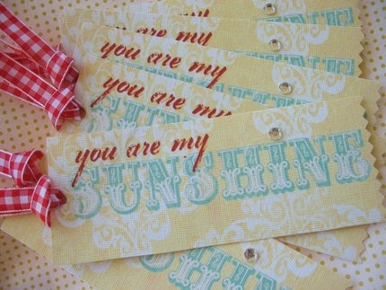 Set of 6...YOU ARE MY SUNSHINE...Gift Hang Tags..VALENTINE...BIRTHDAY....Cards...Journal...Note