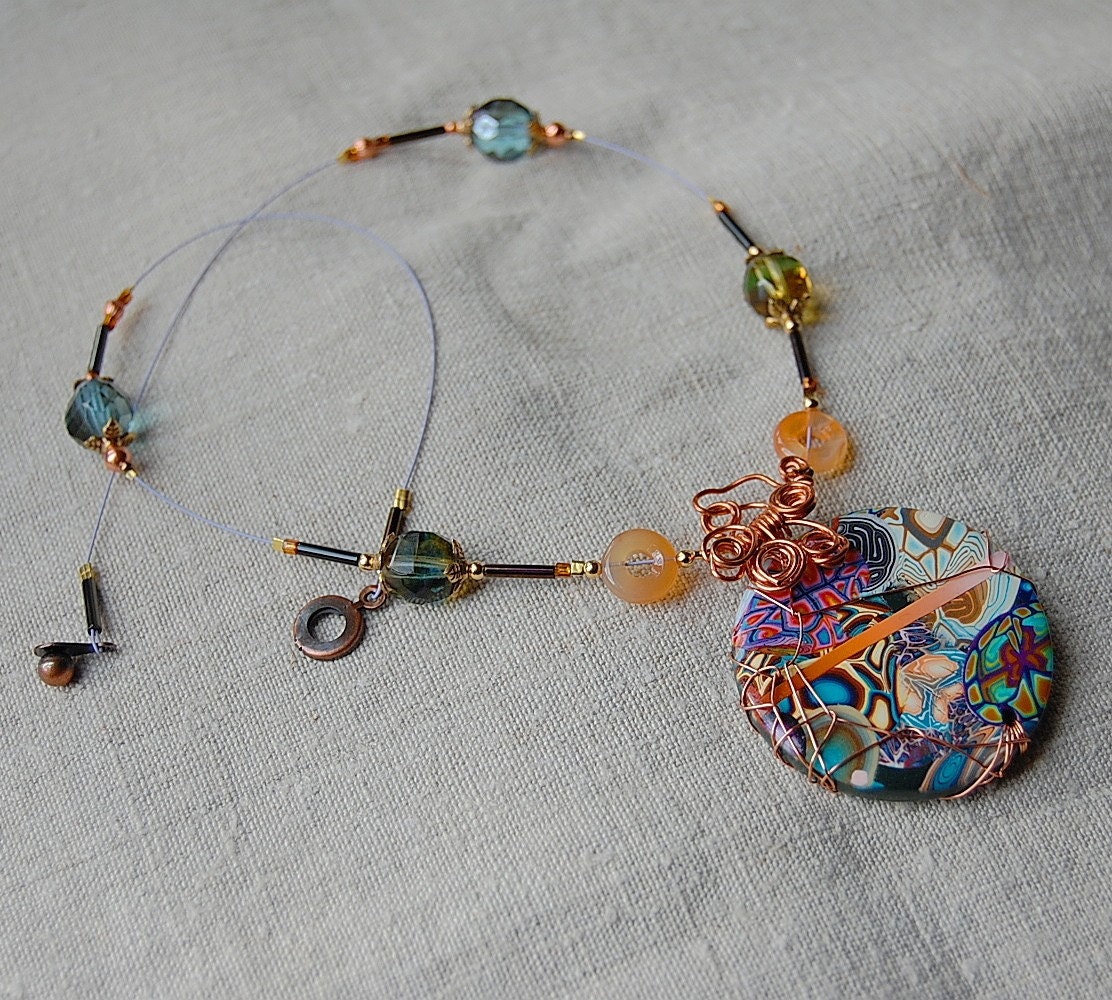 polymer clay and agate cornaline necklace