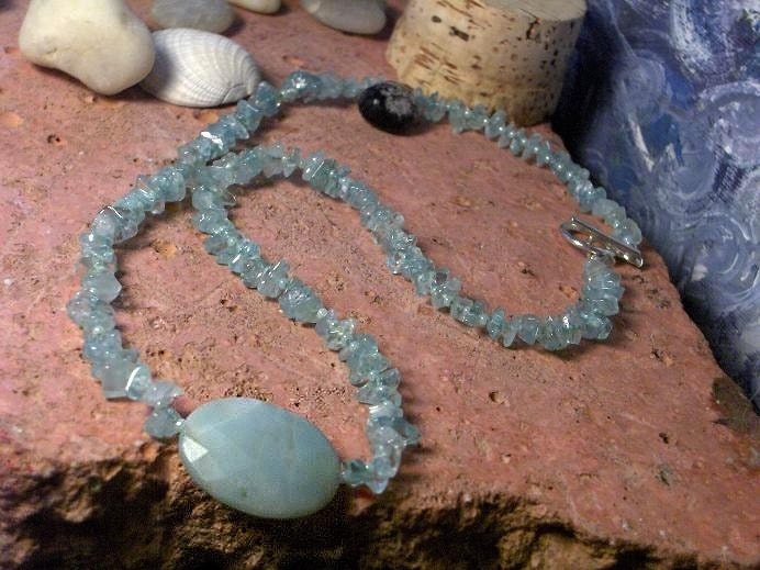 Cool Water Faceted Amazonite and Sea Glass Necklace