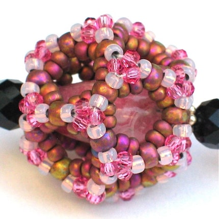 SALE -- Infinity Dodecahedron Beaded Bead Necklace -- Rhodochrosite Pink