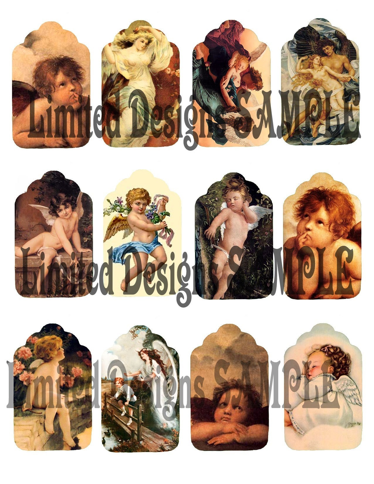INSTANT ACCESS to my VINTAGE EDWARDIAN IMAGE SHEETS -- 390 GIFT TAGS, GLOBES, BOTTLE CAPS, BUTTONS, MORE...PAY NO SHIPPING