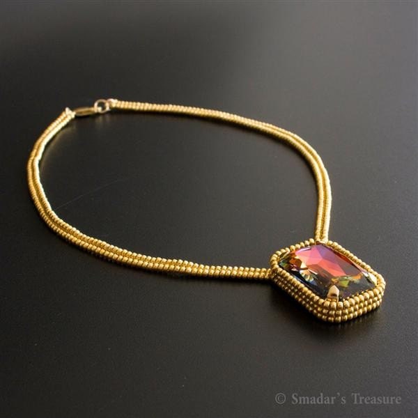 Gold Necklace with Large Colorful Crystal Pendant