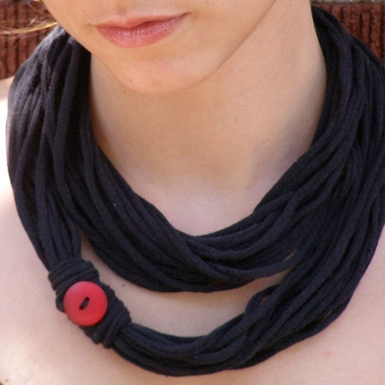 Rhia Upcycled Summer Fiber Art Scarf Necklace - Black - Custom Embellishment