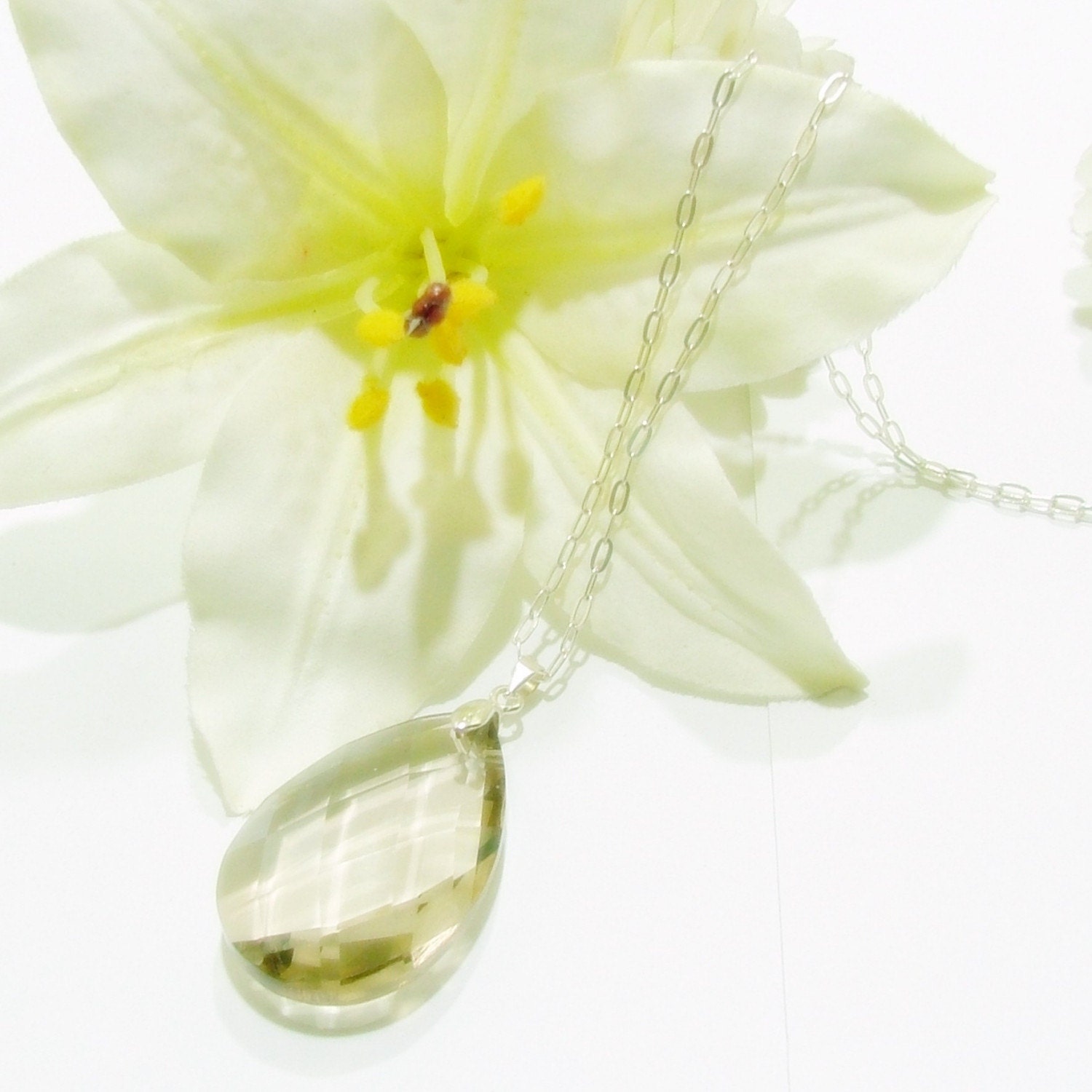 Champaign Teardrop Pendant with Sterling Silver Necklace