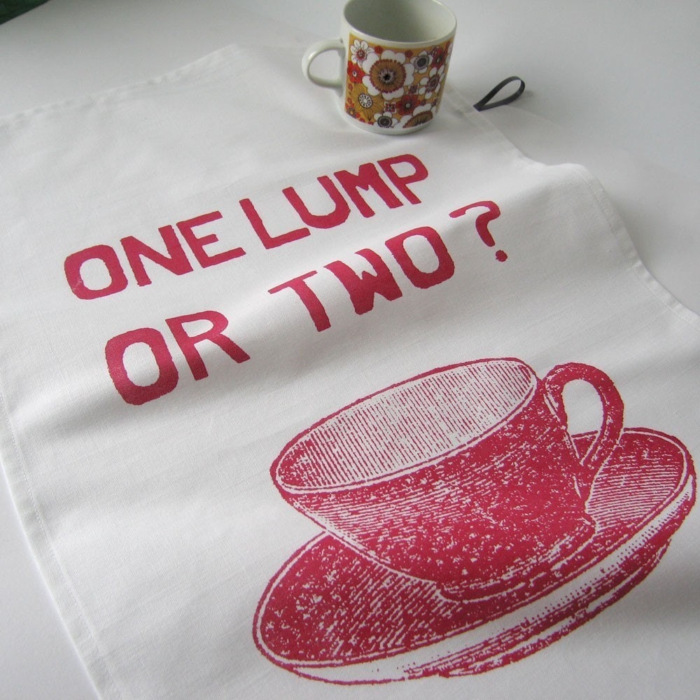 One Lump or Two Tea towel - cranberry