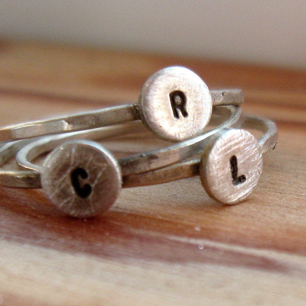 Sterling silver personalized stacker rings, $80