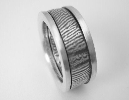Custom fingerprint wedding band with sides and text inside