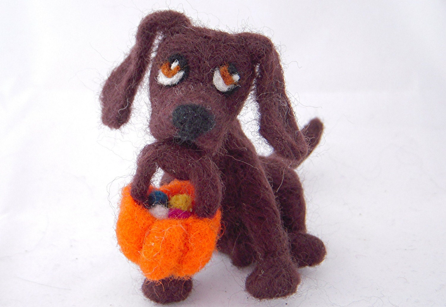 needle felted dog with trick or treat bag