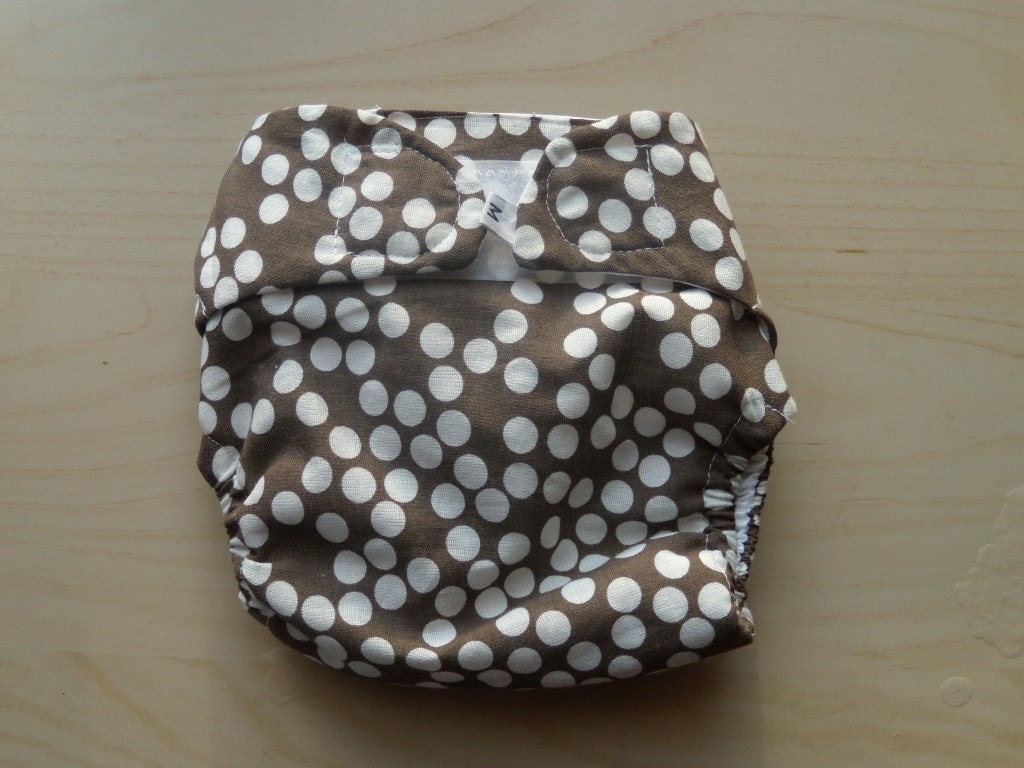 Cloth Diaper Cover- dots on brown- medium