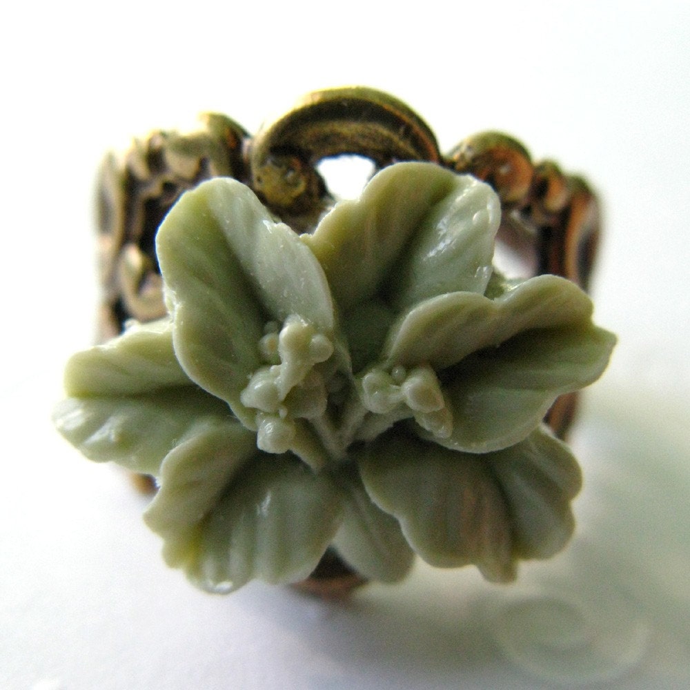 Sage Green Lily Adjustable Ring