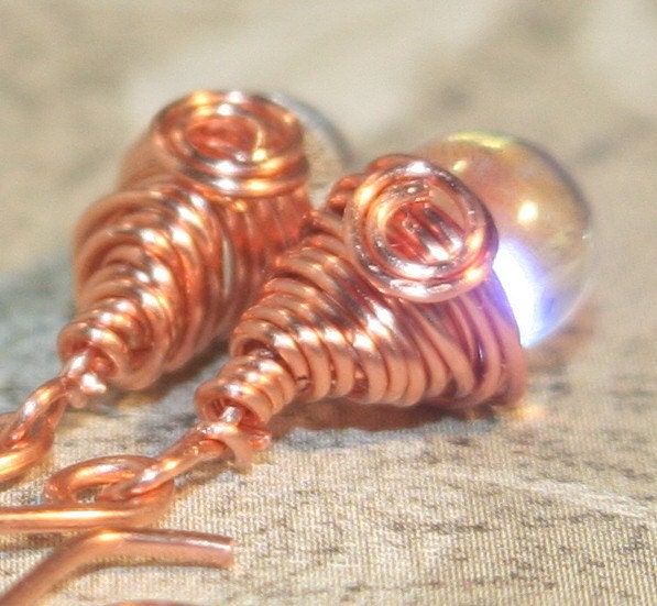Copper and Czech glass teardrop dangle earrings