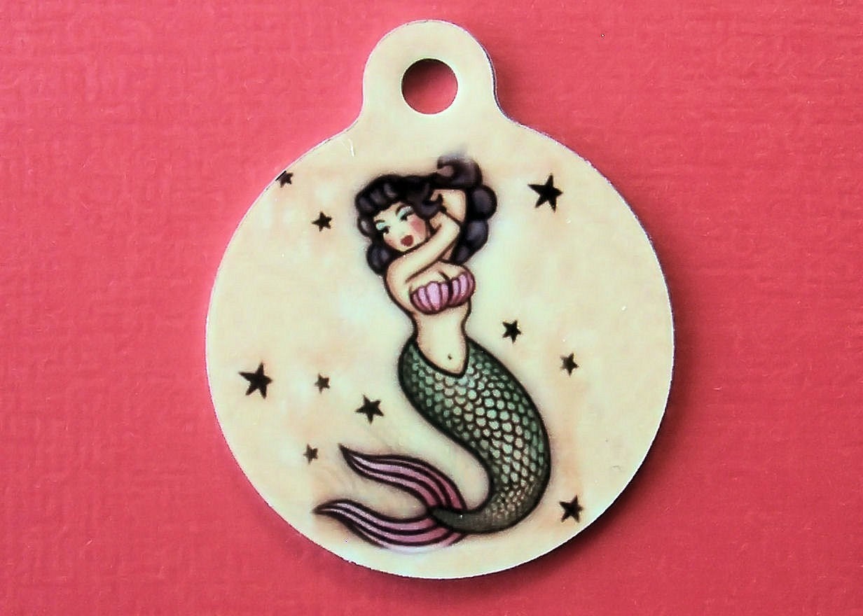 Vintage Mermaid Tattoo Pet ID Tag- Custom