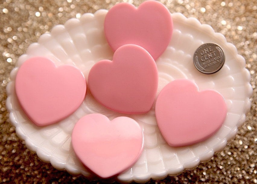 40mm Pink Heart Resin Cabochons - 5 pc set