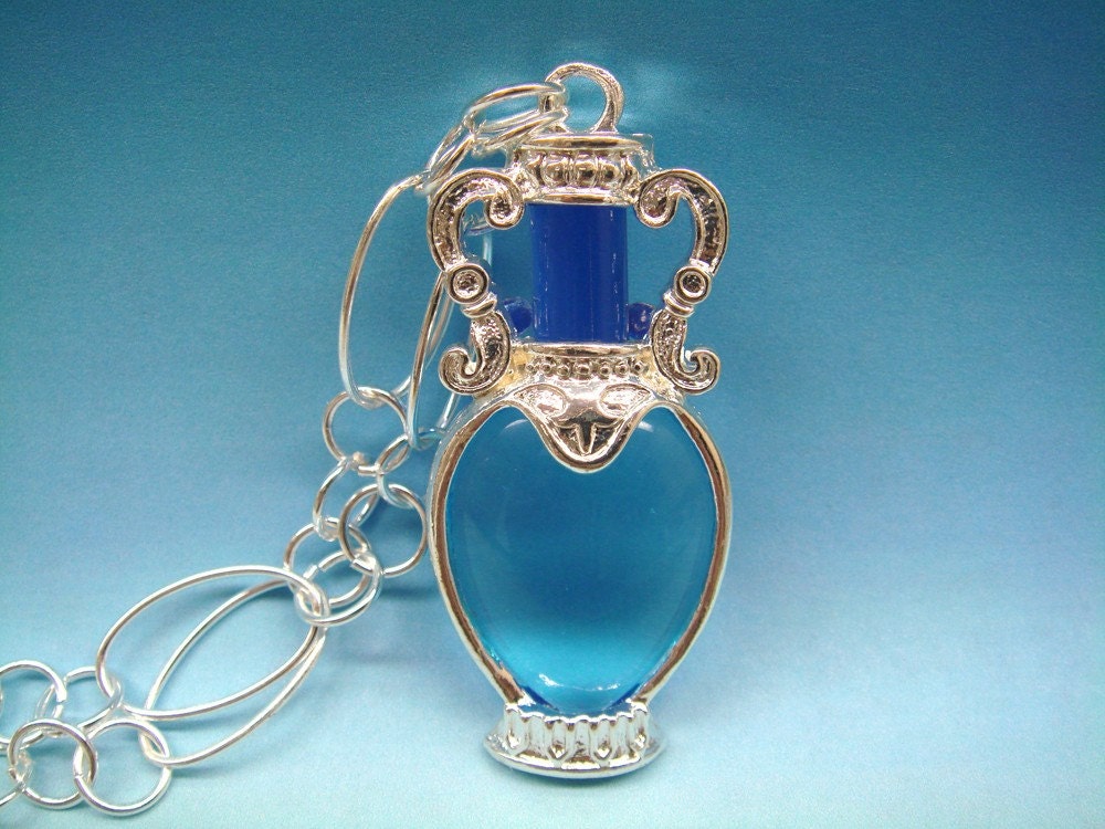 Blue Bottle Necklace 28 Inch