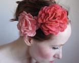 Afternoon delight-Peach and Pink Floral Headband-Hand Felted From Wool