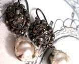 The First Asylum. Button Pearl and Linen Earrings.