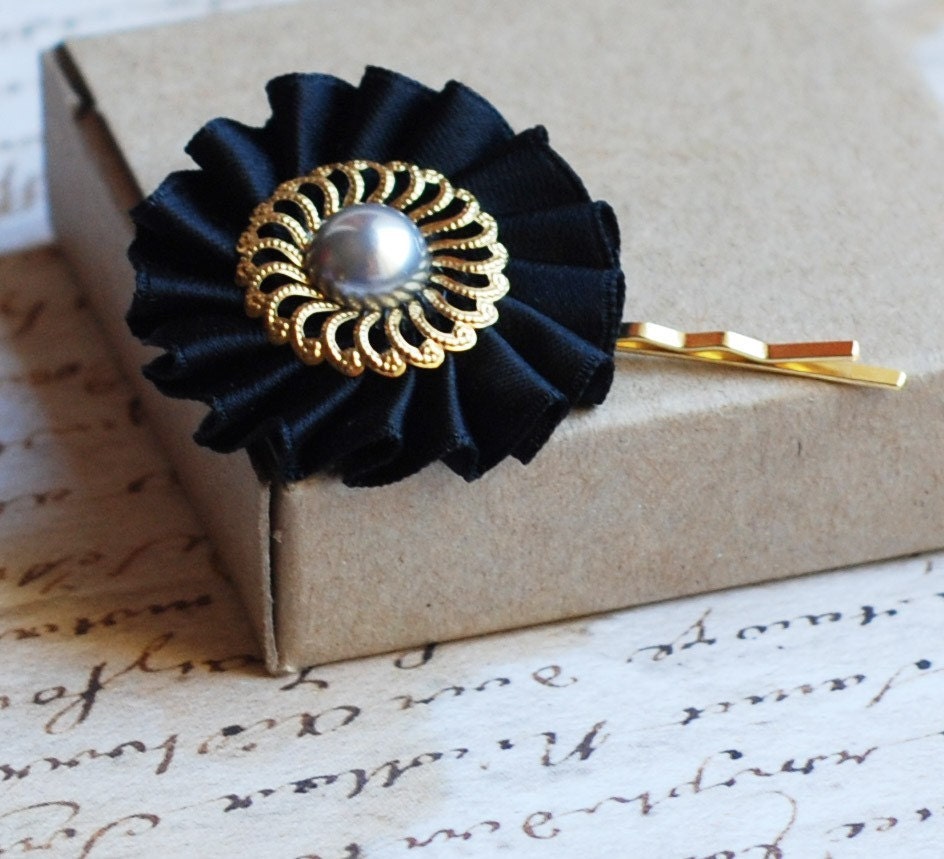Silver and Black Vintage Hair Pin