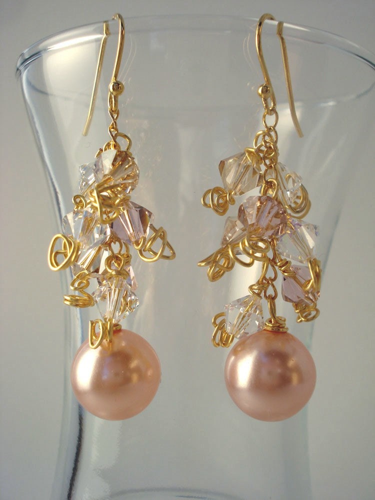 Pink Pearl on Gold Fill Cluster Earrings