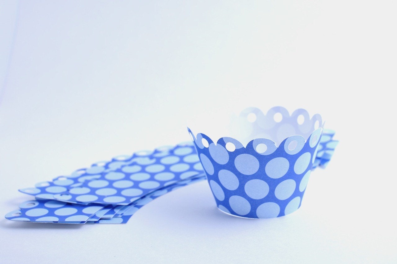 BOGO - Blue Polka Dots - Cupcake Wrappers