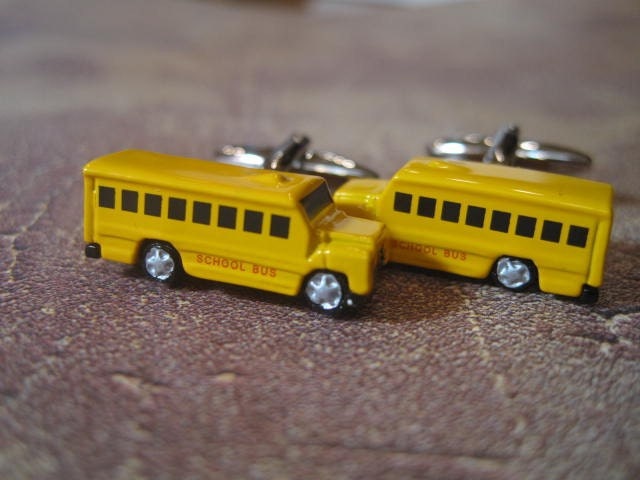 Schools Out Yellow School Bus Cuff Links
