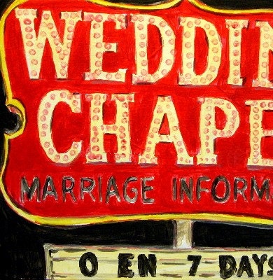 GOING TO THE CHAPEL original painting vegas wedding vintage lounge lizard style by JSANDQUIST red black 