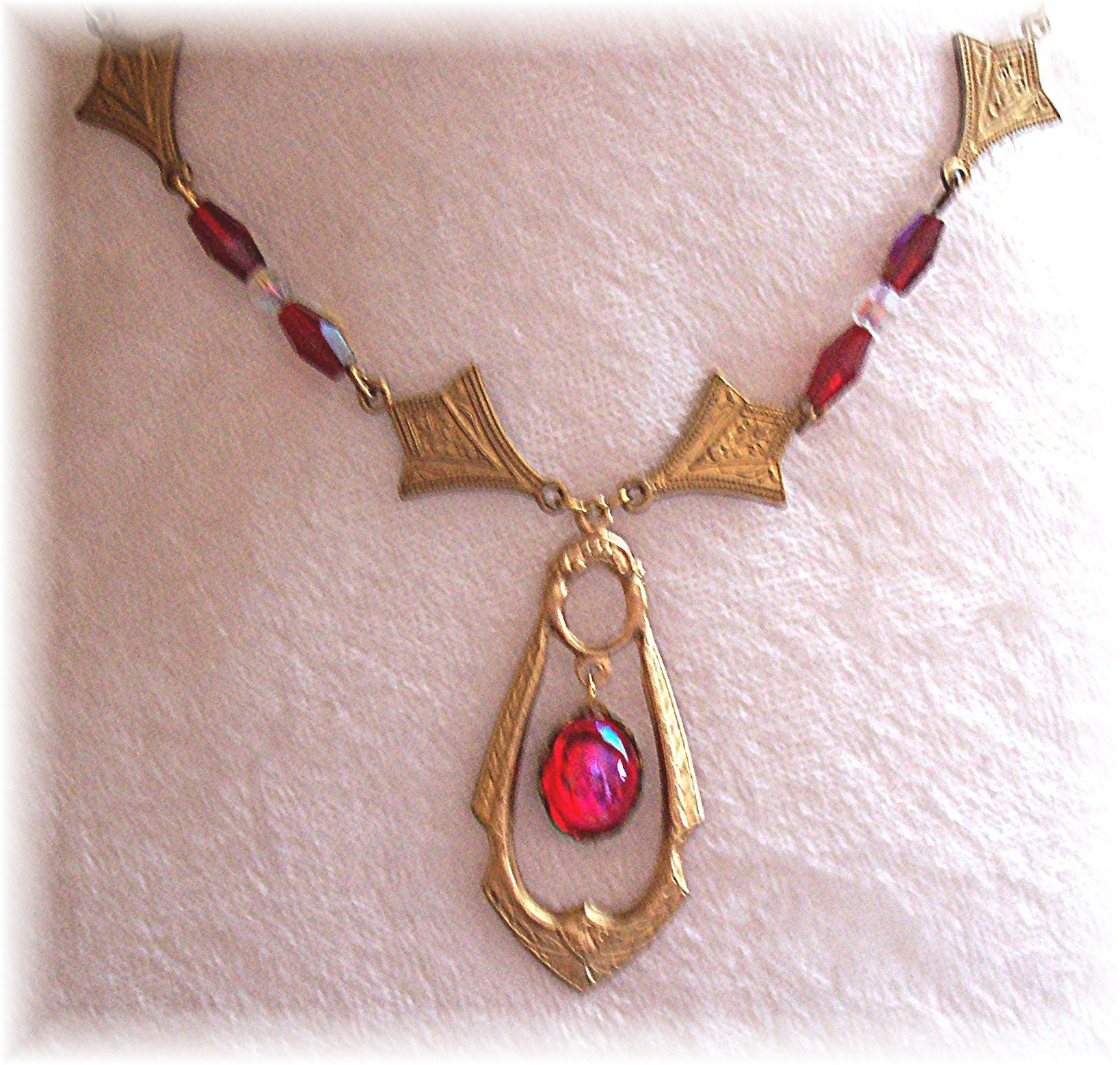 MAKE ME AN OFFER -- WHAT WOULD YOU PAY FOR THIS --- Red Art Deco Style Crystal Necklace -- 