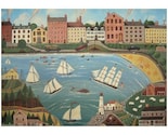 WHALE IN TOWN Limited Edition Folk Art Print NEW ENGLAND BOSTON HARBOR POSTER Sailboats, Sea Town 