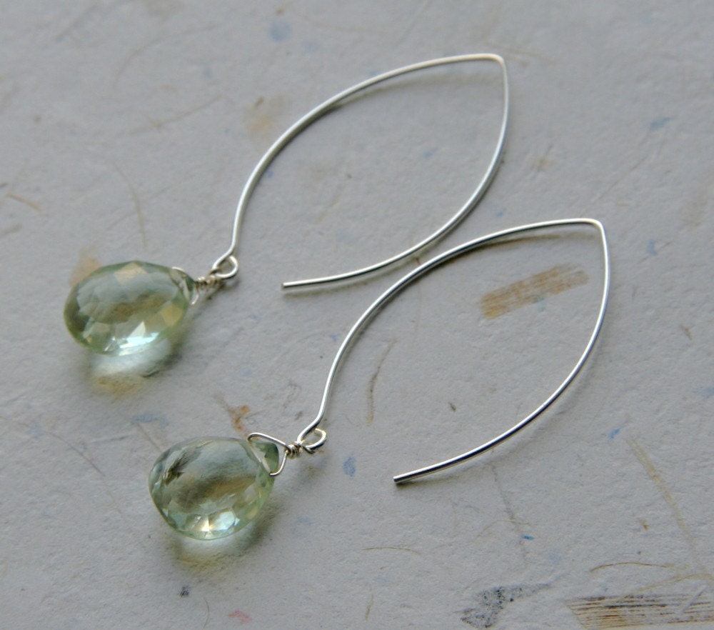 Faceted Green Amethyst on Long Silver Wires