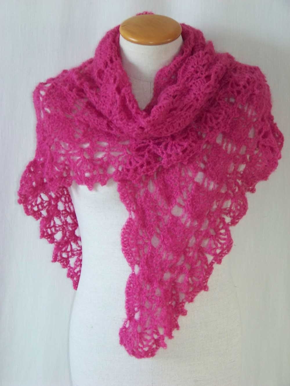 Hot Pink crochet mohair shawl